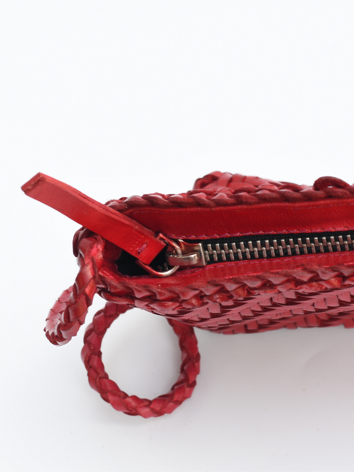 Woven Leather Crossbody Bag- Red