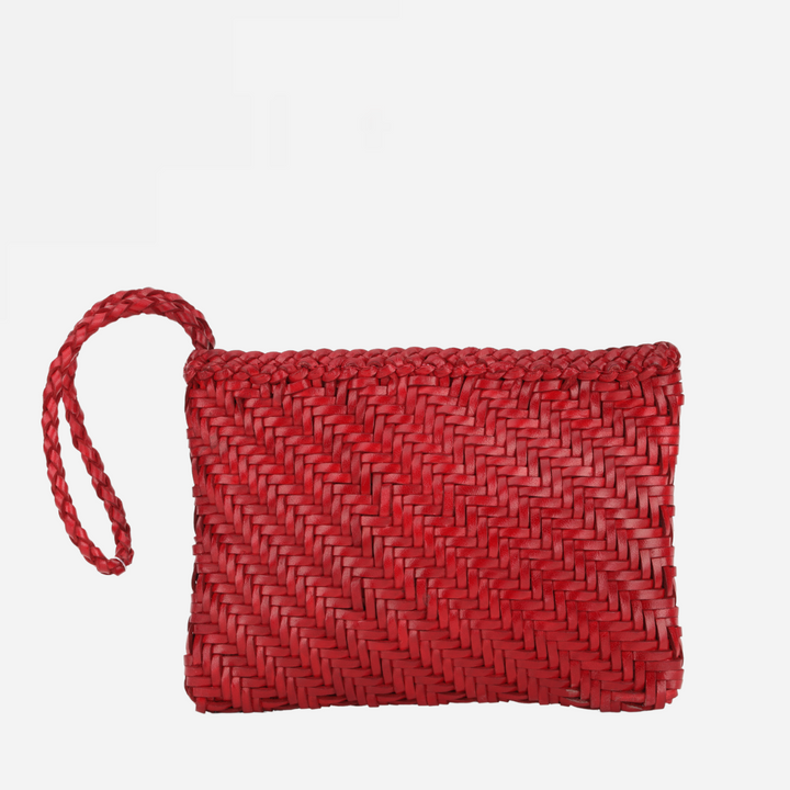 Woven Leather Clutch Bag- Red