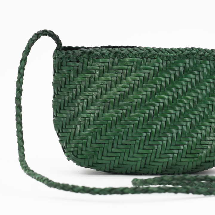 Woven Leather Crossbody Bag- Forest Green