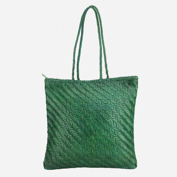 Slim Large Leather Tote - Green