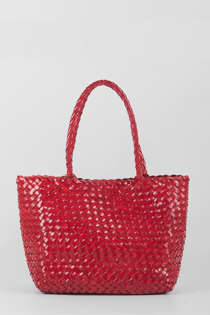 Leia Woven Leather Box Bag- Red