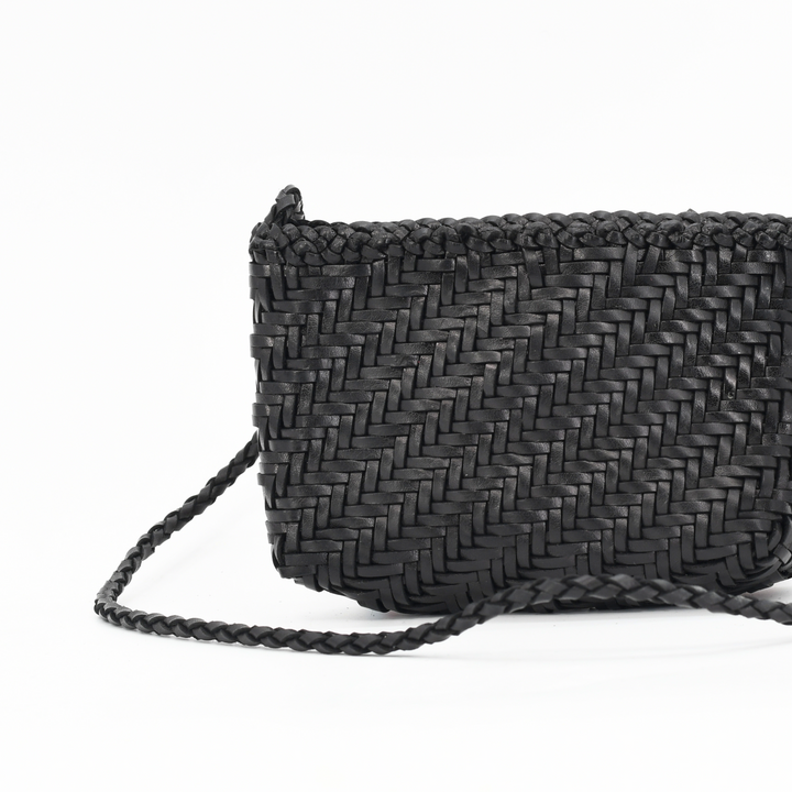 Woven Leather Crossbody Bag-Black- PRE ORDER