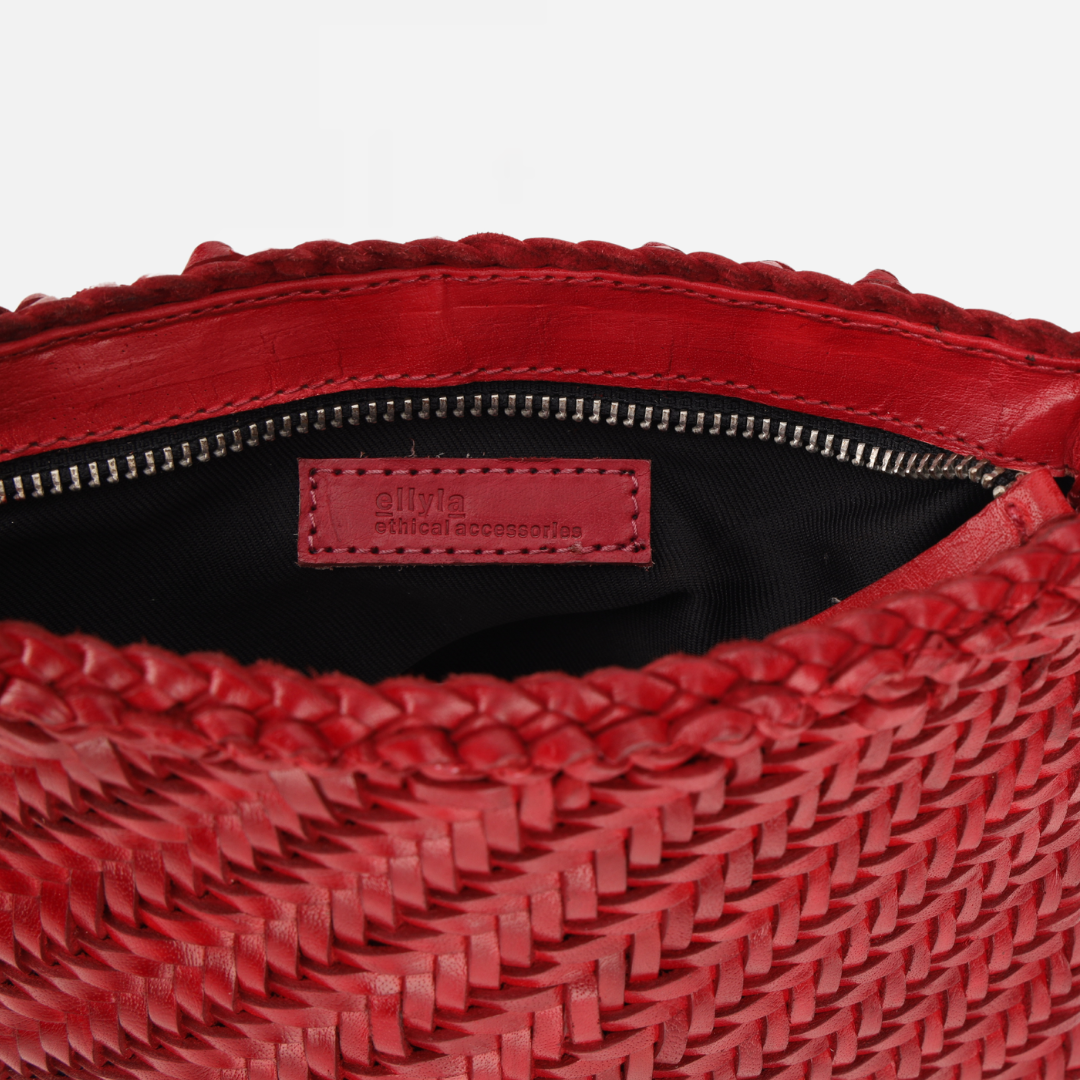 Woven Leather Clutch Bag- Red