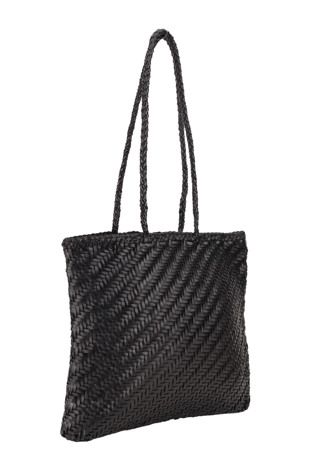 Woven Leather Tote Bag-Black