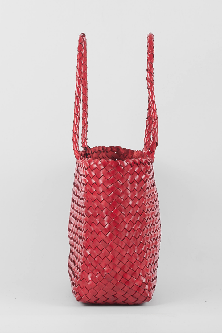 Leia Woven Leather Box Bag- Red