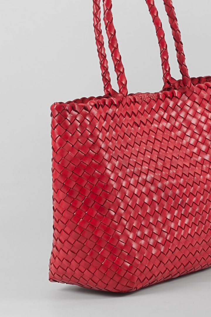 Leia Woven Leather Box Bag- Red