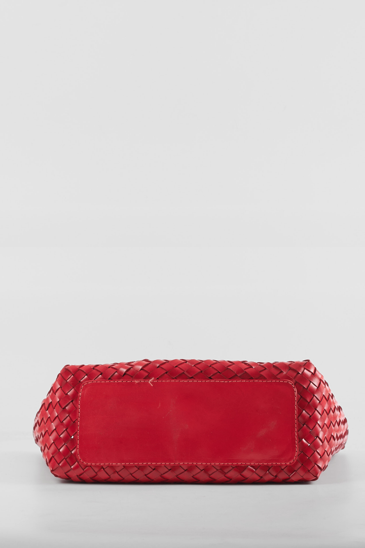 Leia Woven Leather Box Bag- Red