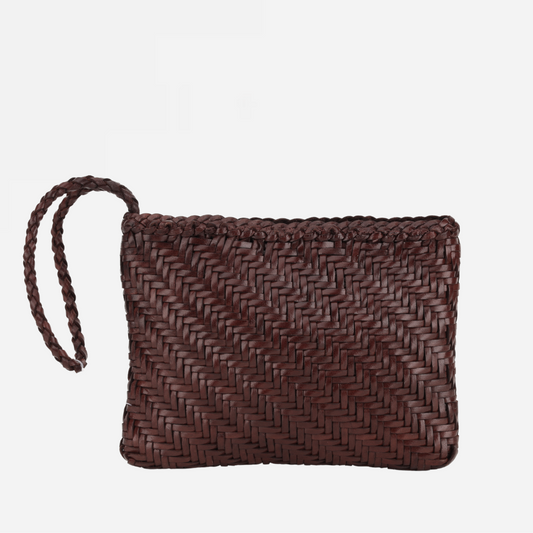 Woven Leather Clutch Bag-Espresso