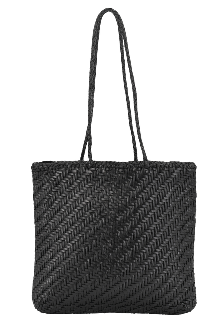 Woven Leather Tote Bag-Black