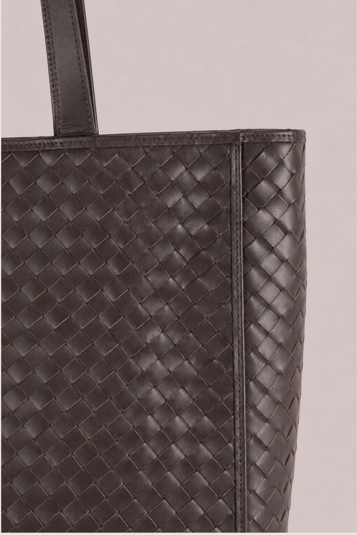 Emilio Large Woven Leather Tote Chocolate