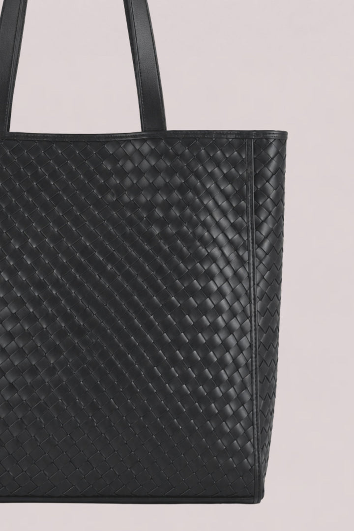 Emilio Large Woven Leather Tote Black