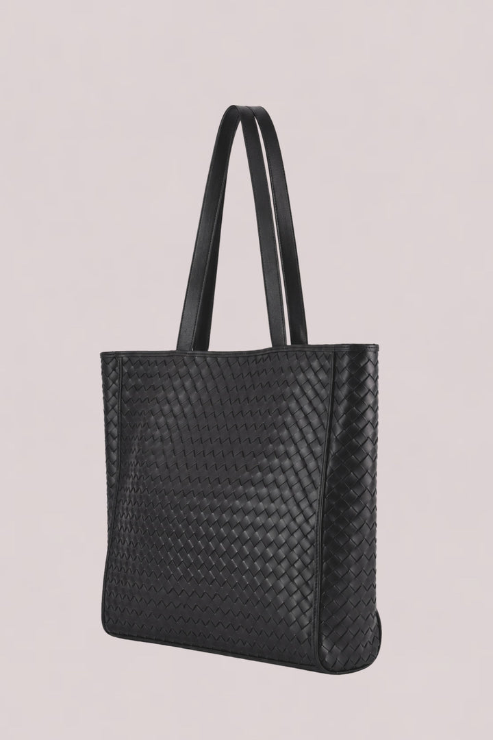 Emilio Large Woven Leather Tote Black