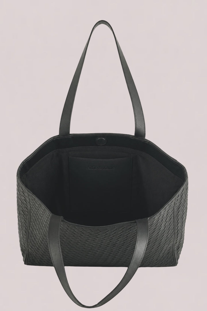 Emilio Large Woven Leather Tote Black