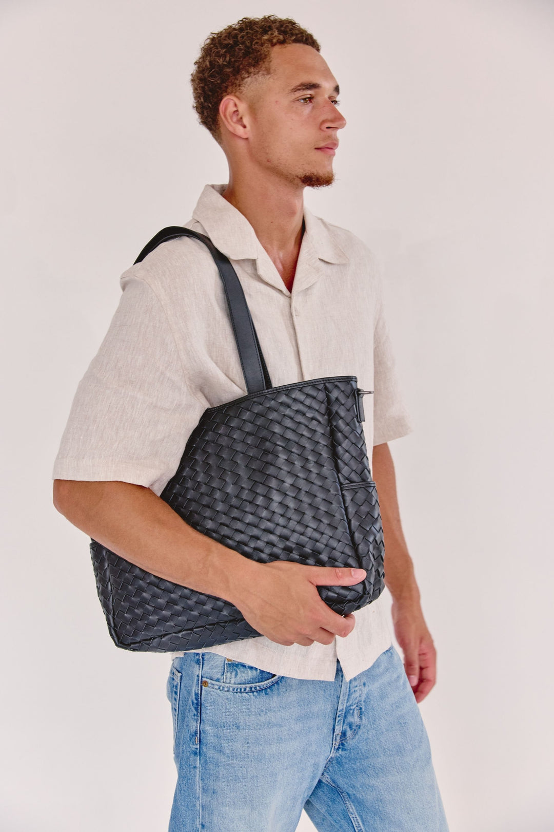 Nico Woven Leather Tote Black