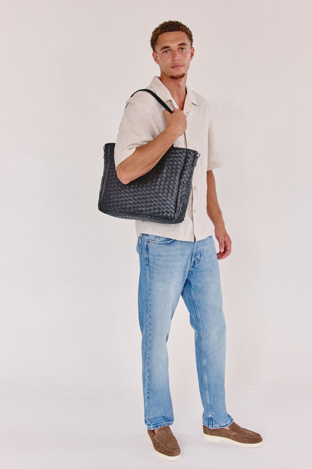 Nico Woven Leather Tote Black