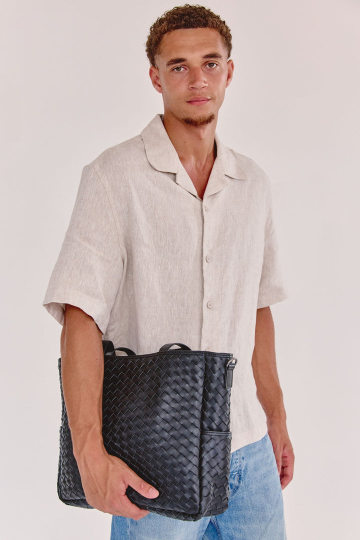 Nico Woven Leather Tote Black