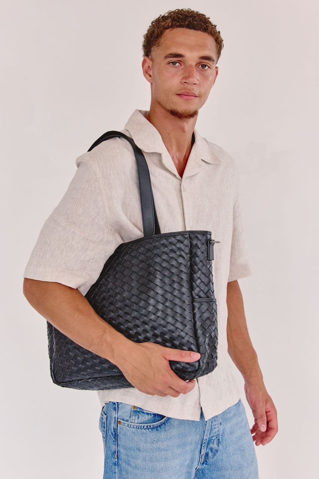 Nico Woven Leather Tote Black