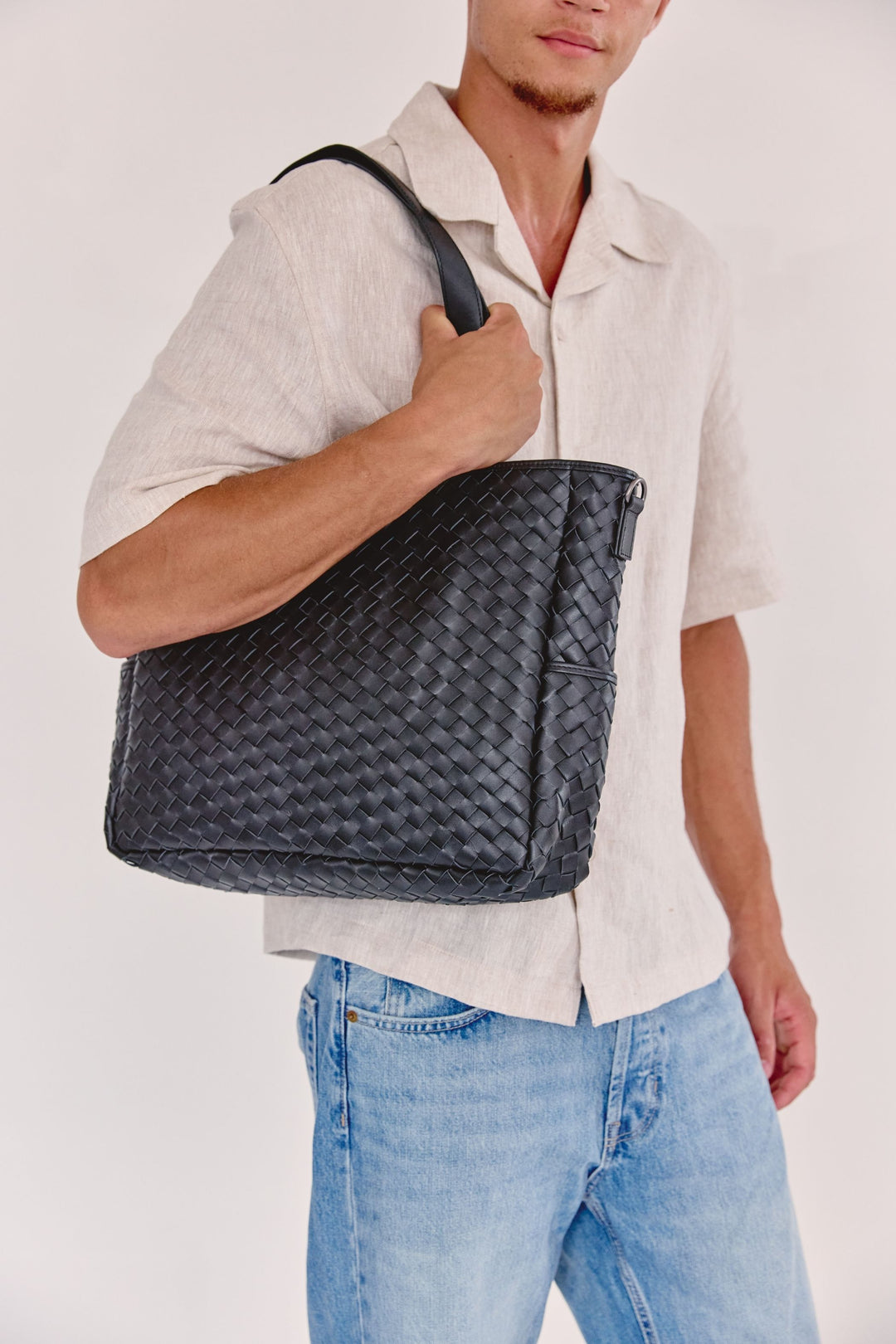 Nico Woven Leather Tote Black