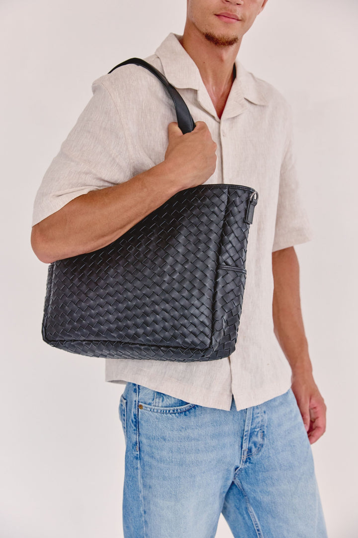 Nico Woven Leather Tote Black
