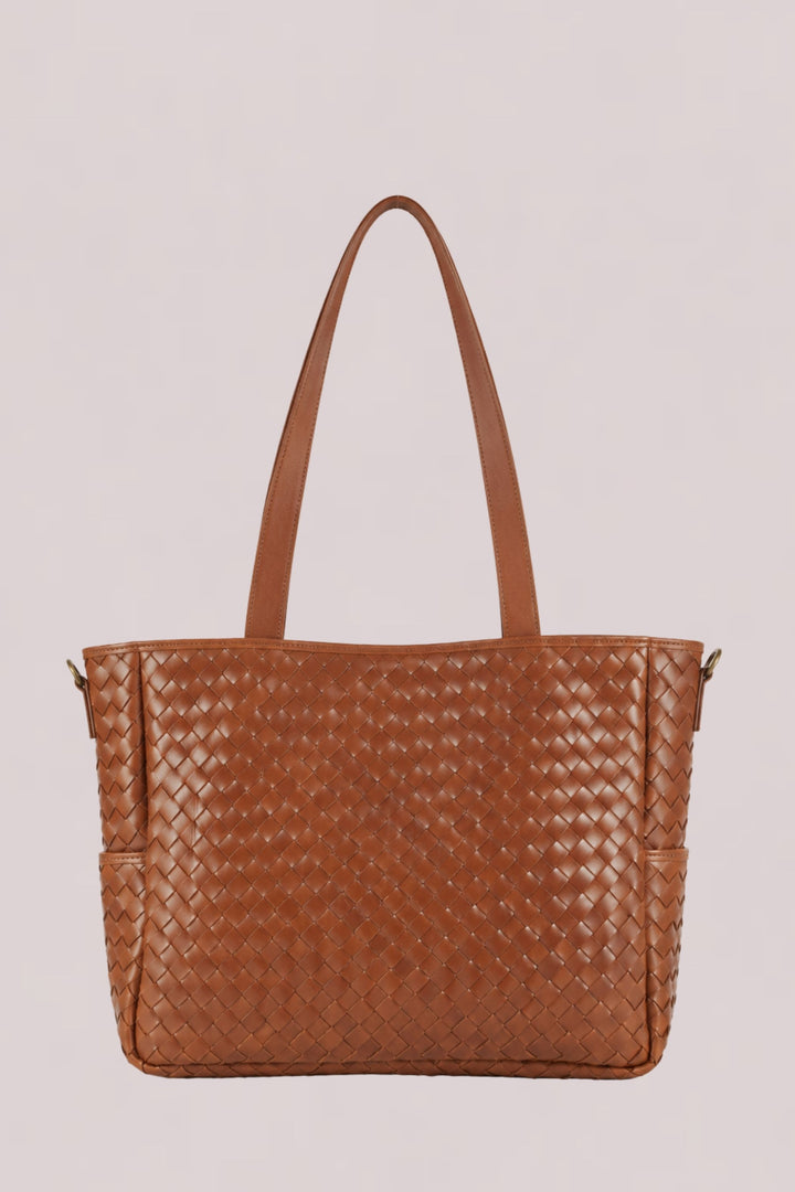 Nico Woven Leather Tote Tan