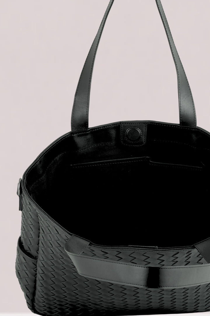Nico Woven Leather Tote Black
