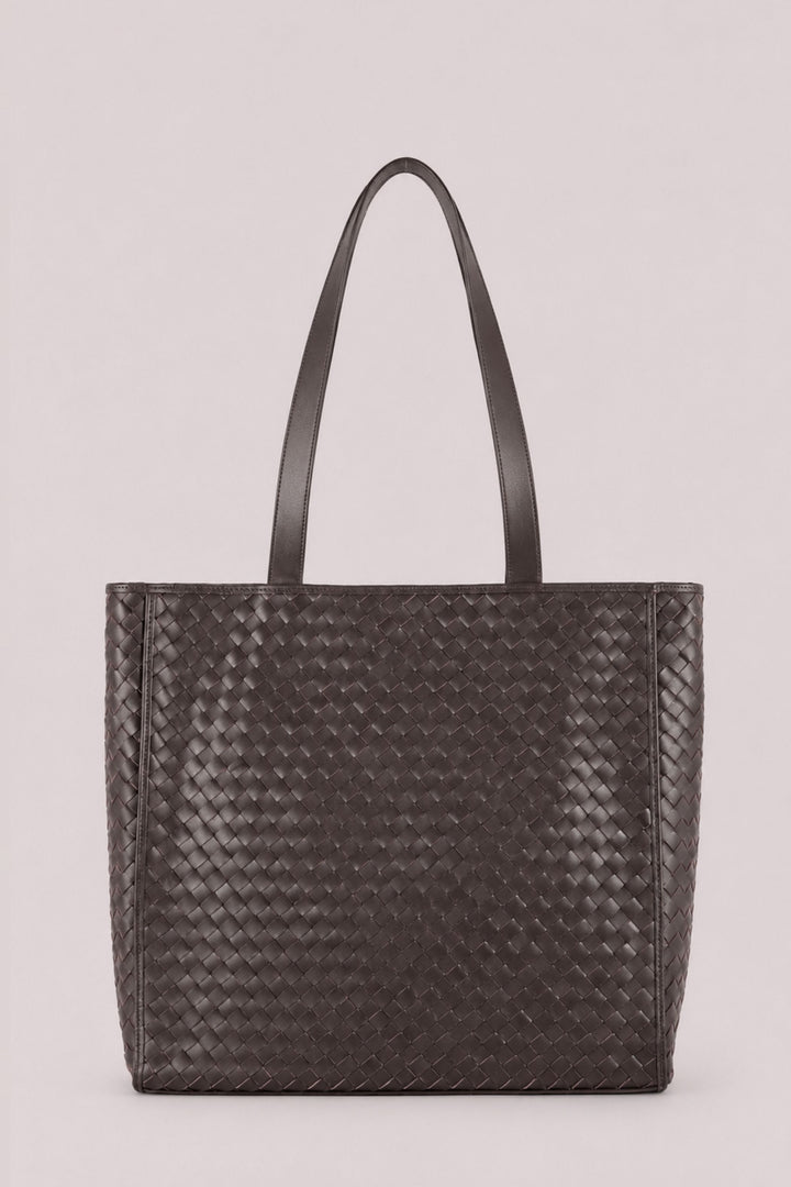 Emilio Large Woven Leather Tote Chocolate