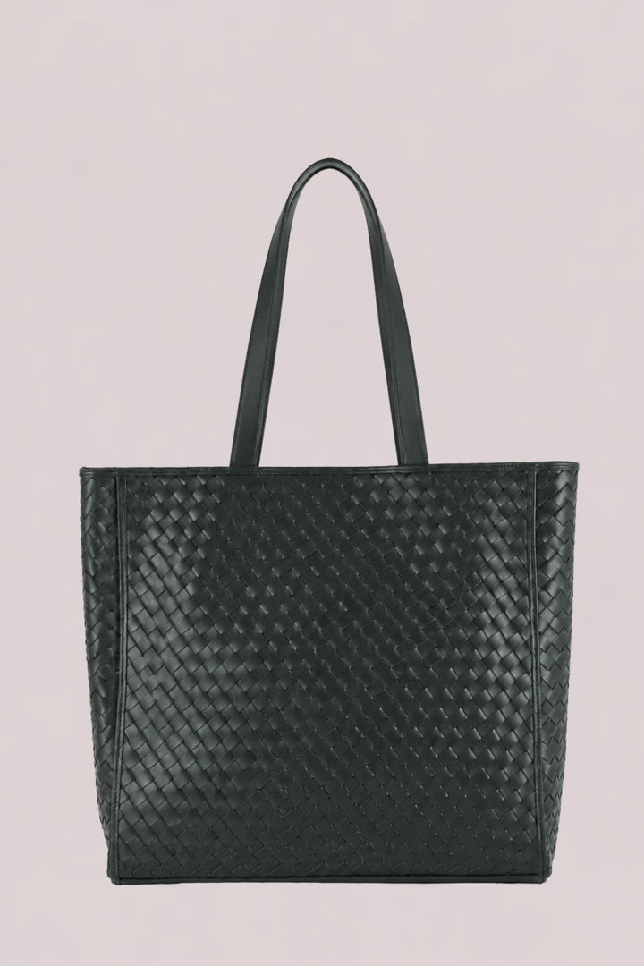 Emilio Large Woven Leather Tote Black
