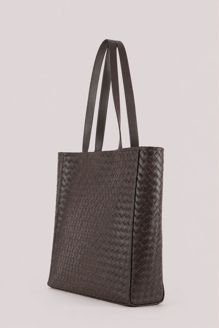 Emilio Large Woven Leather Tote Chocolate
