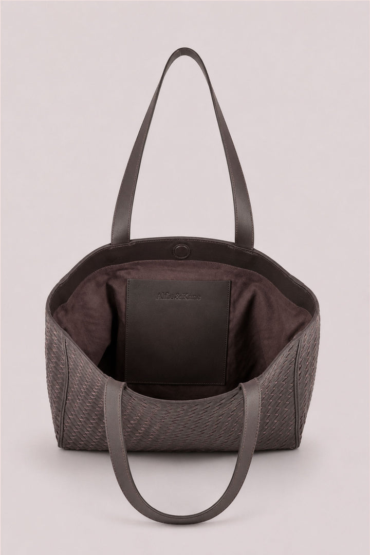 Emilio Large Woven Leather Tote Chocolate