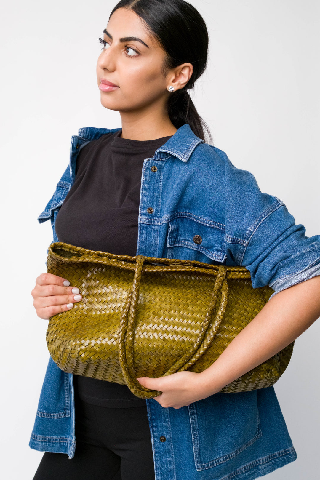 Amora Woven Shoulder Bag- Bamboo Green