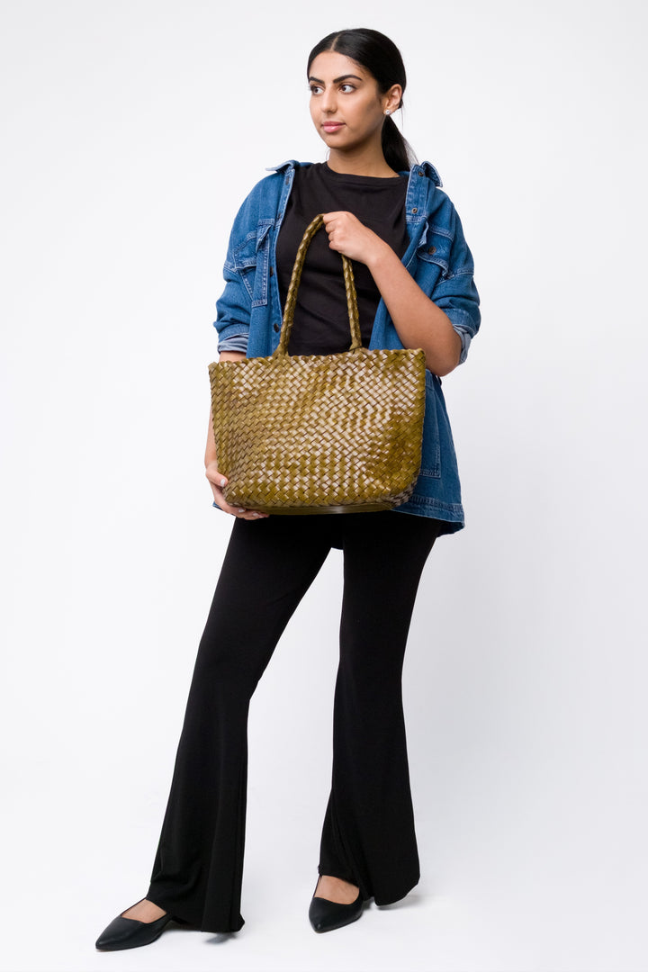 Leia Woven Leather Bag Bamboo Green