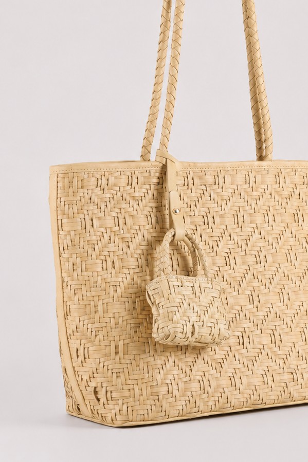 Sienna Woven Leather Tote with AirPod Charm