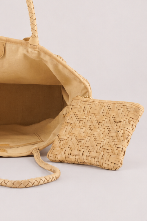 Sienna Woven Leather Tote with AirPod Charm