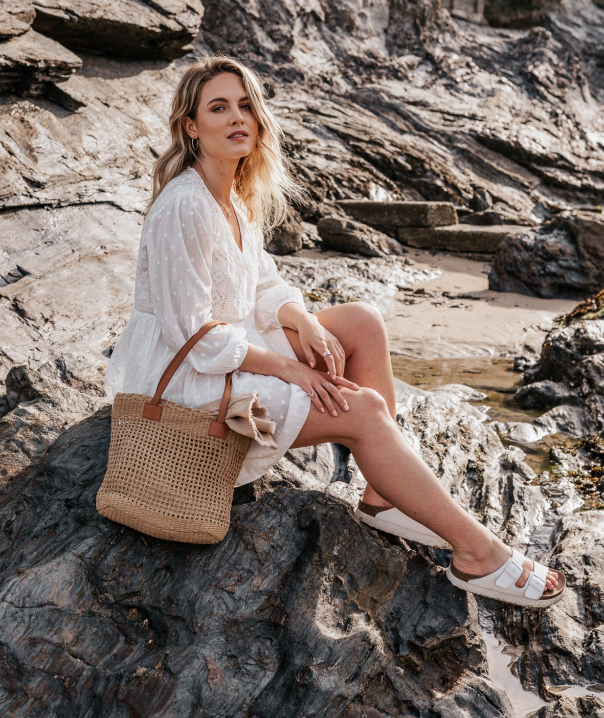 Ela  Natural Raffia Netted Tote Bag