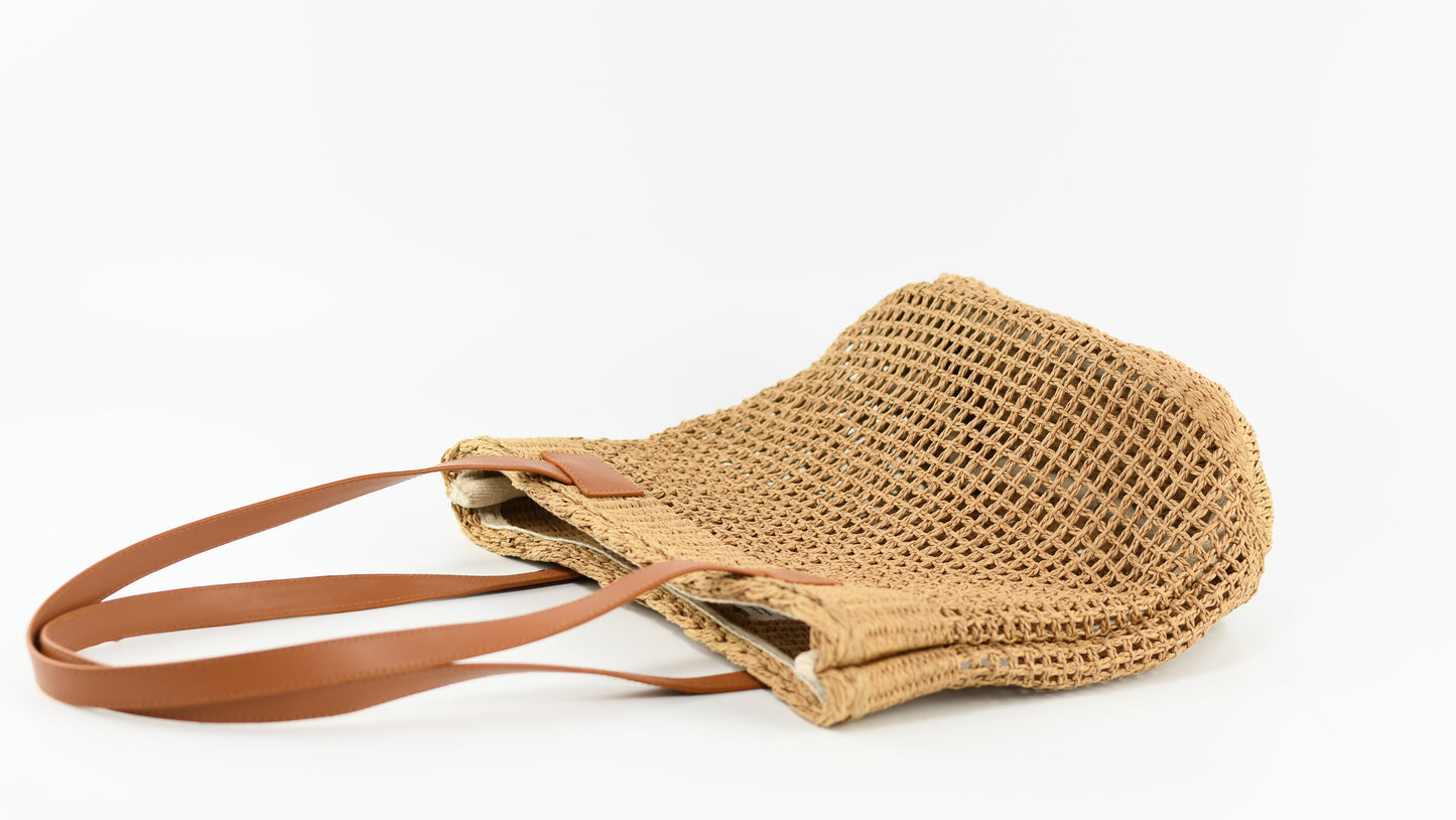 Ela  Natural Raffia Netted Tote Bag