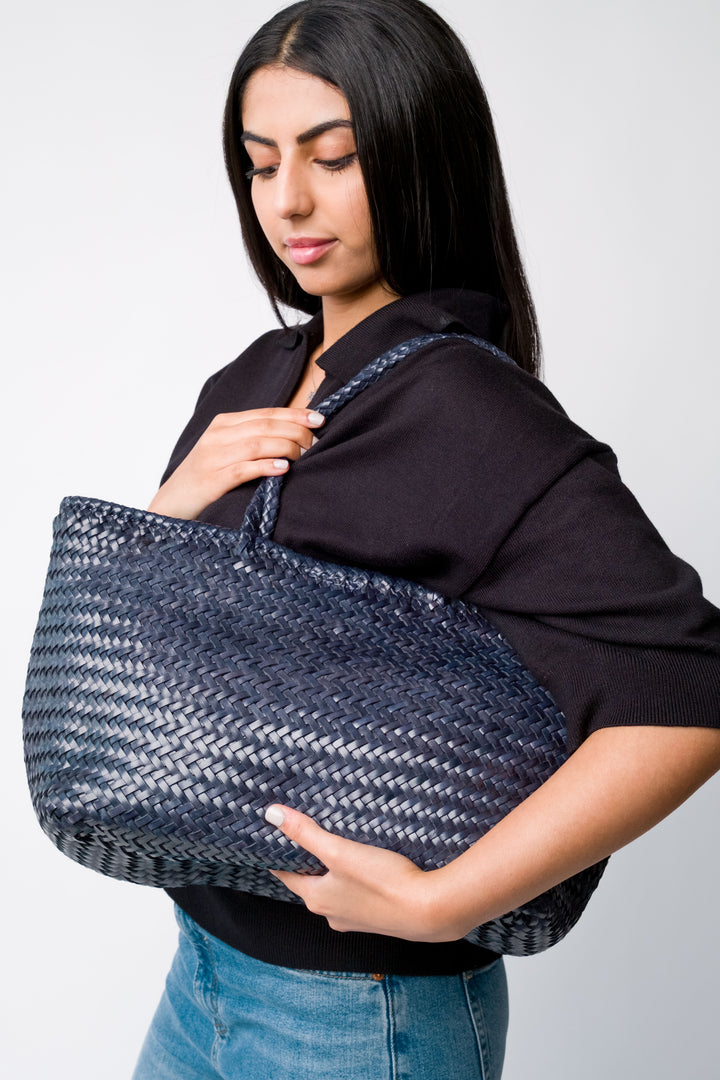 Amora Woven Shoulder Bag Dark Blue