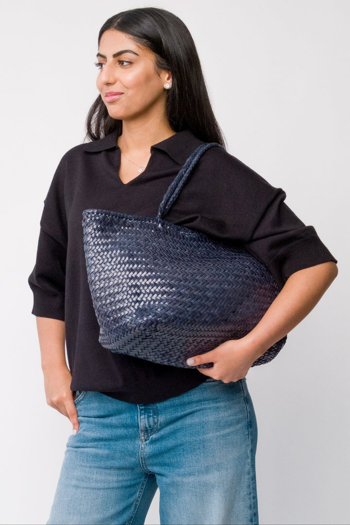 Amora Woven Shoulder Bag Dark Blue