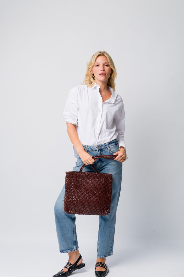 Woven Leather Tote Bag- Espresso