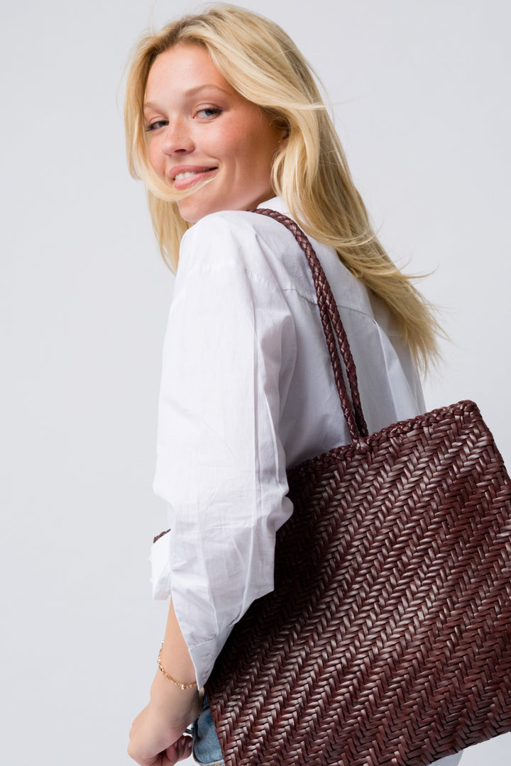 Woven Leather Tote Bag- Espresso