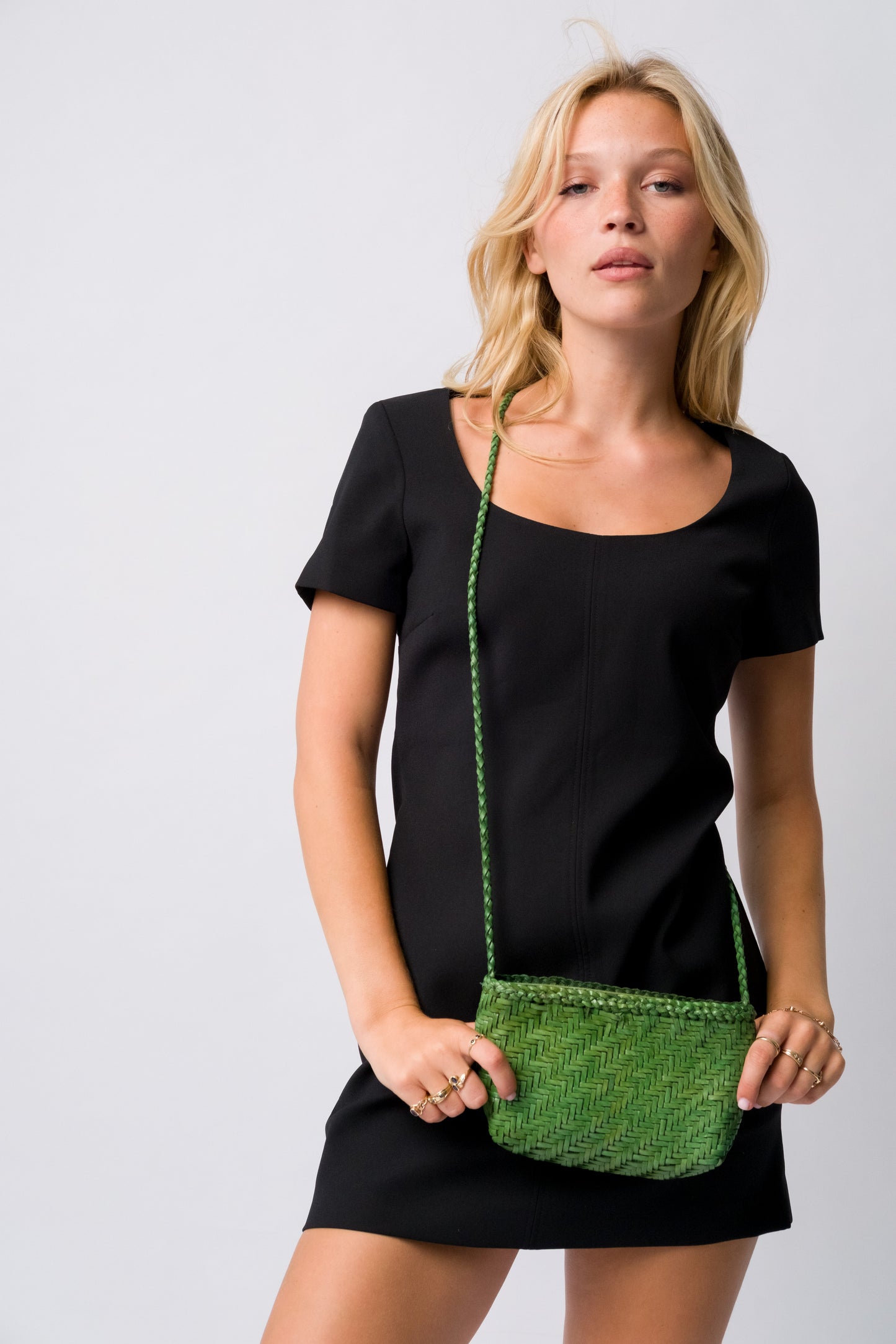 Woven Leather Crossbody Bag- Emerald