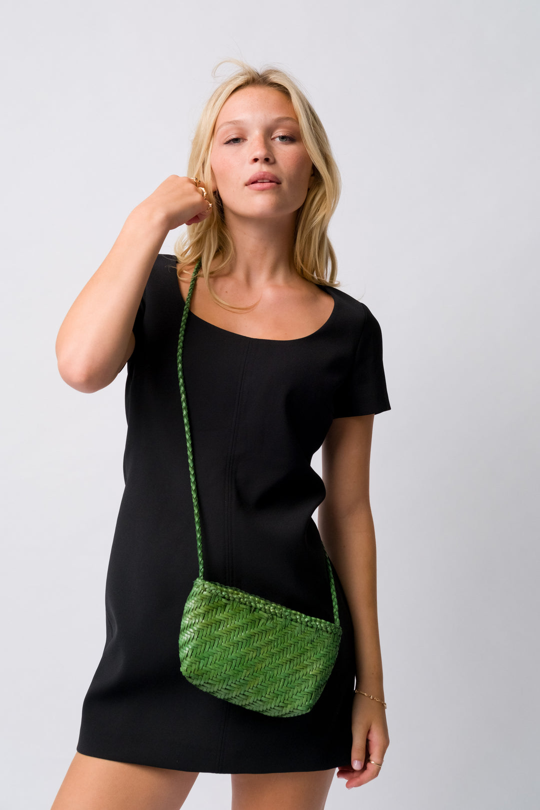 Woven Leather Crossbody Bag- Emerald