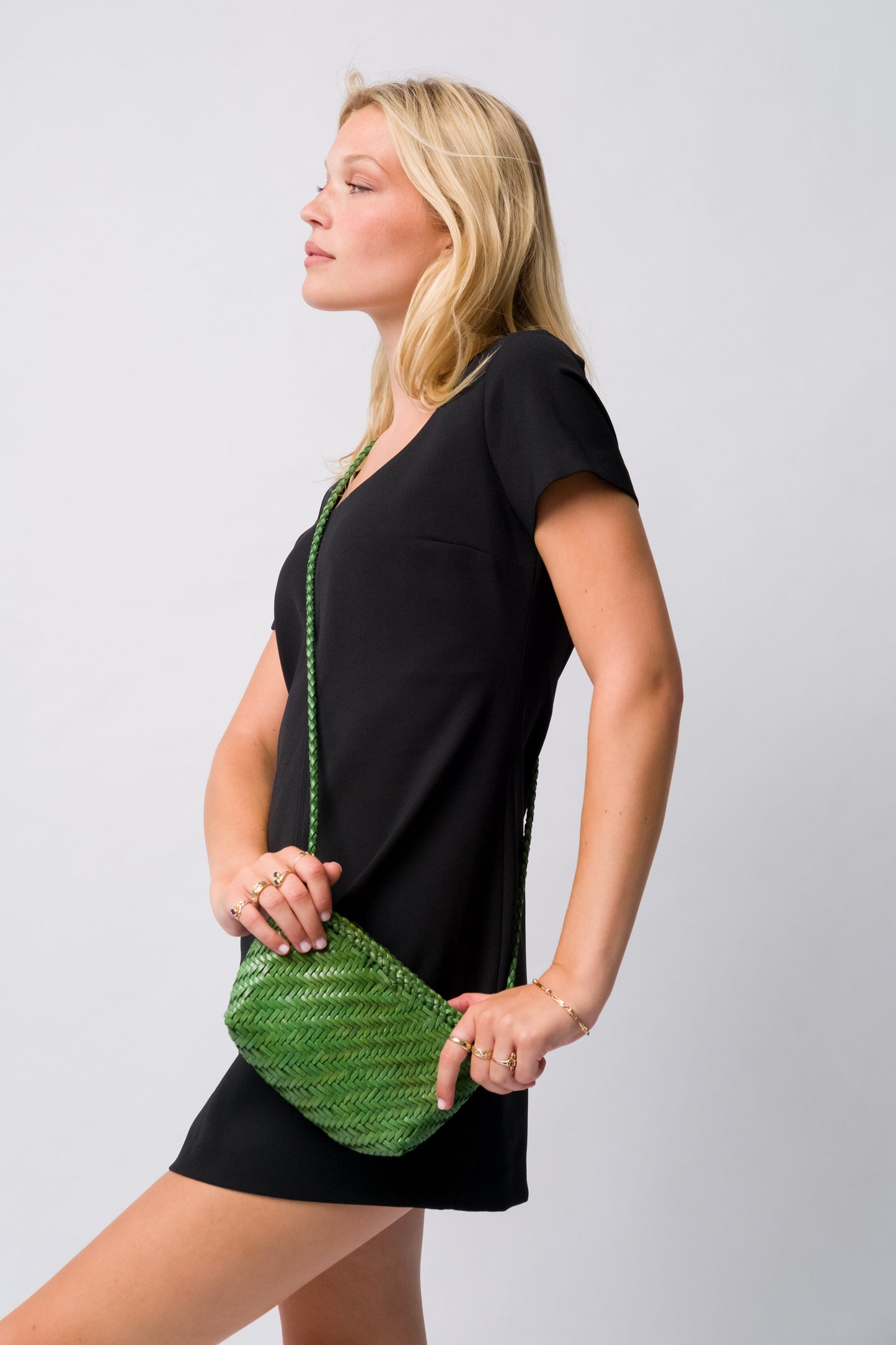 Woven Leather Crossbody Bag- Emerald