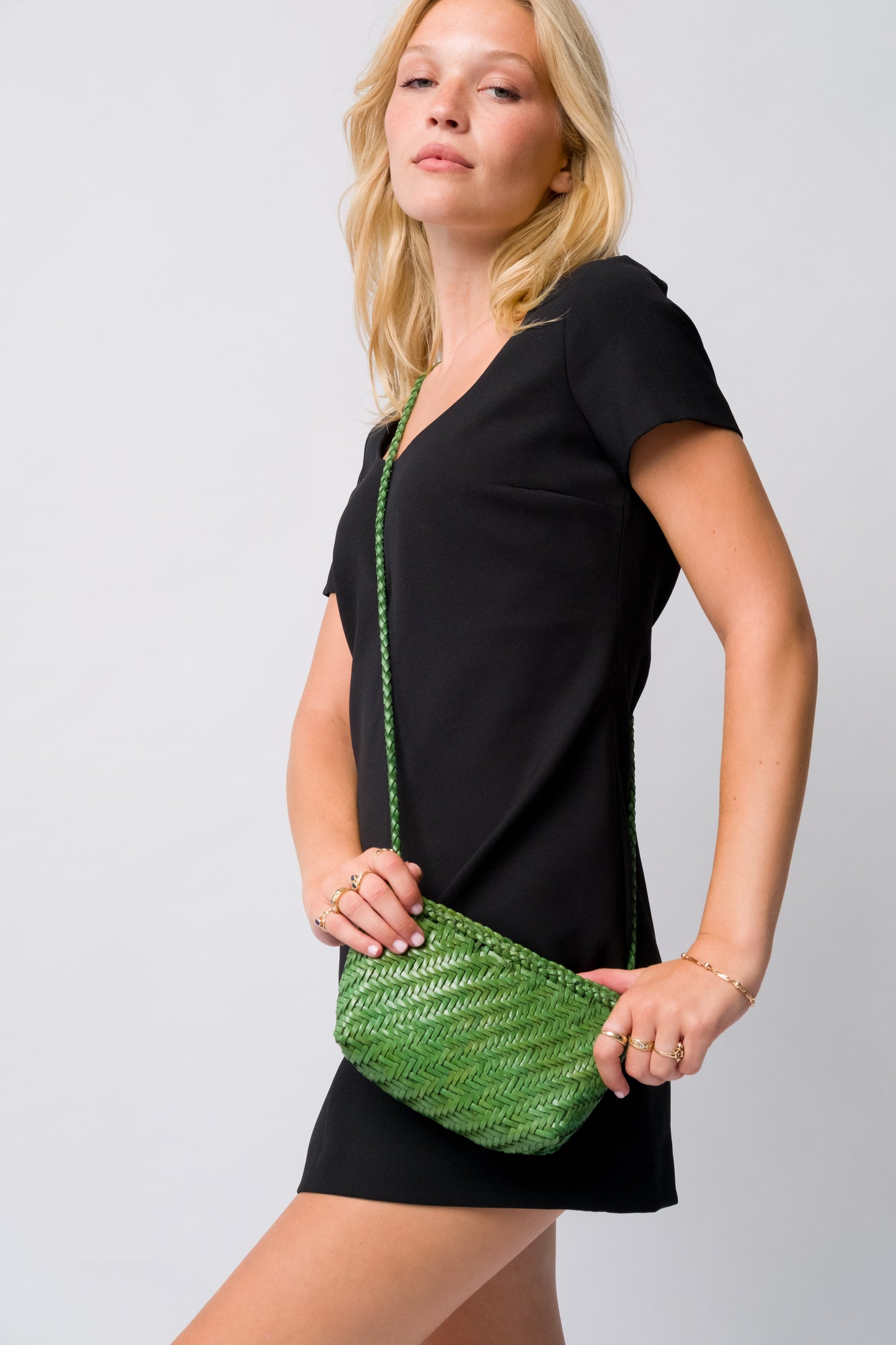 Woven Leather Crossbody Bag- Emerald