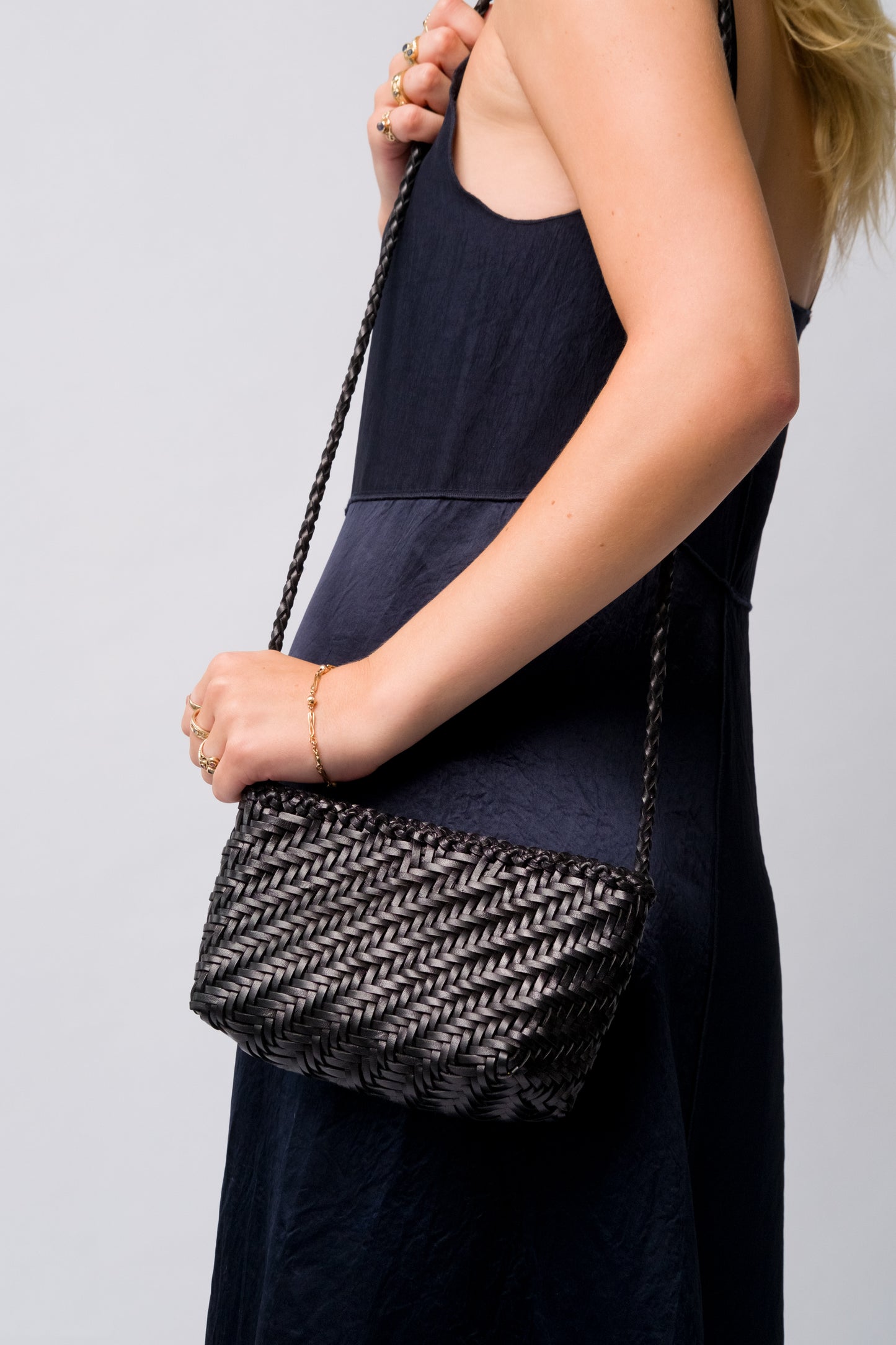 Woven Leather Crossbody Bag-Black- PRE ORDER