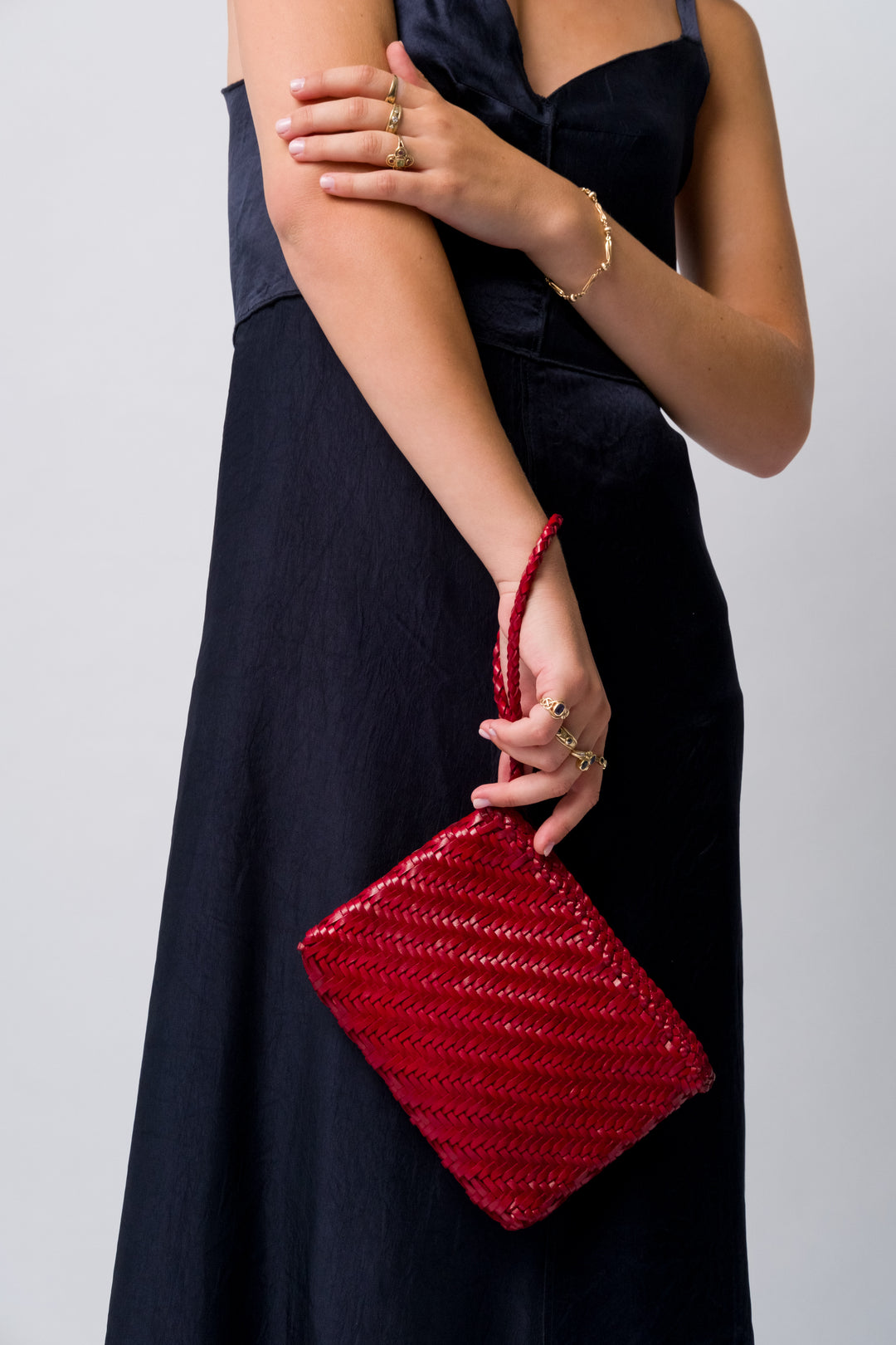 Woven Leather Clutch Bag- Red