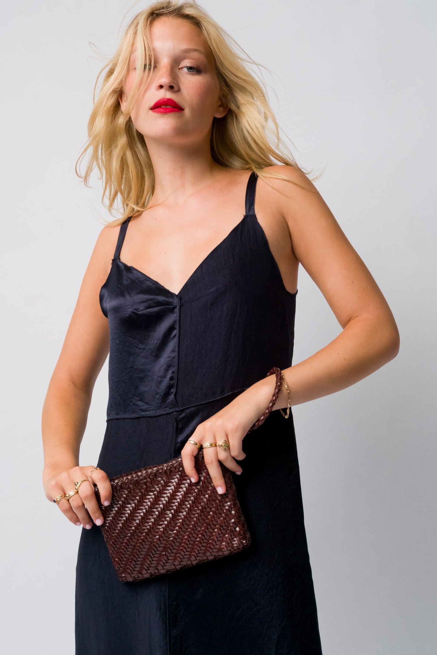 Woven Leather Clutch Bag-Espresso