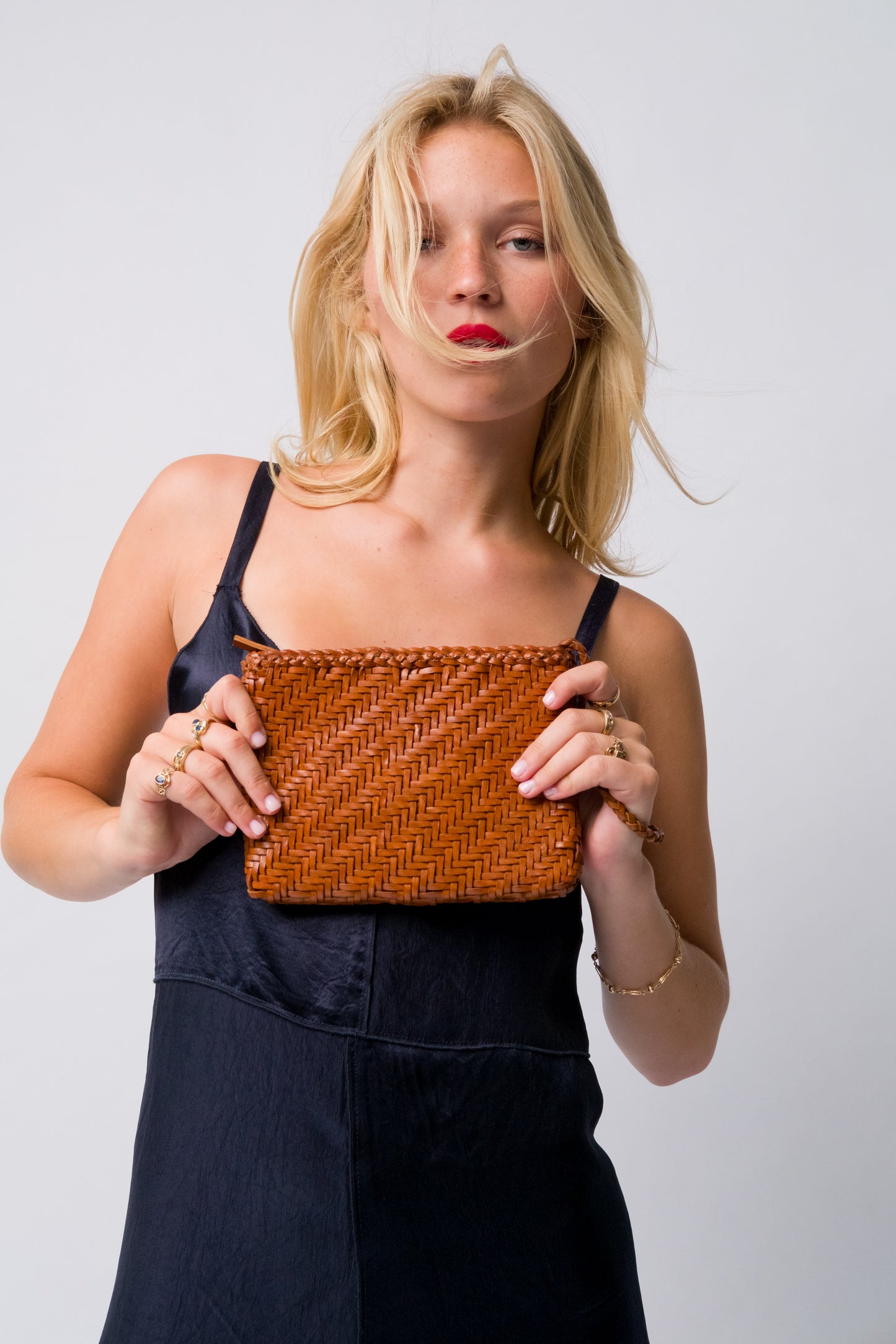 Woven Leather Clutch Bag-Tan