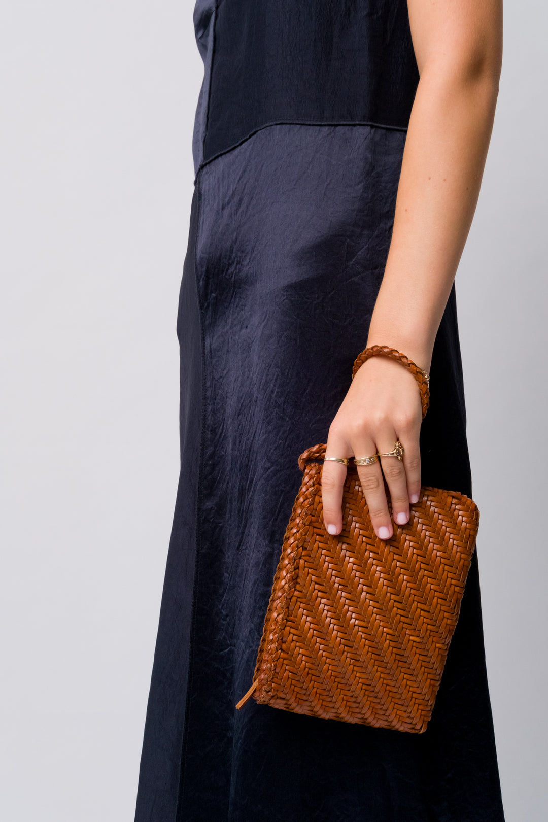 Woven Leather Clutch Bag-Tan