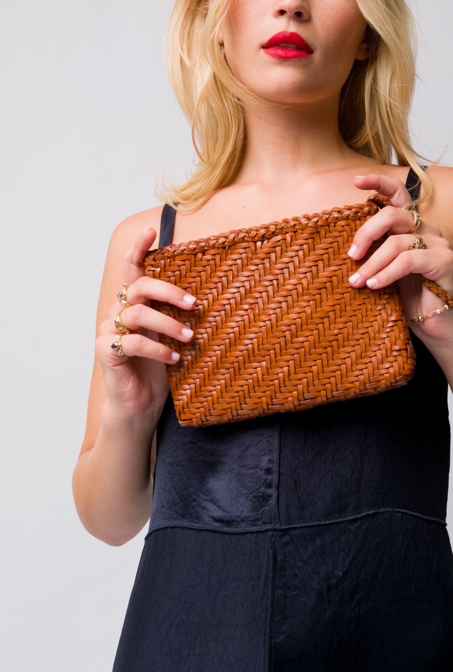 Woven Leather Clutch Bag-Tan