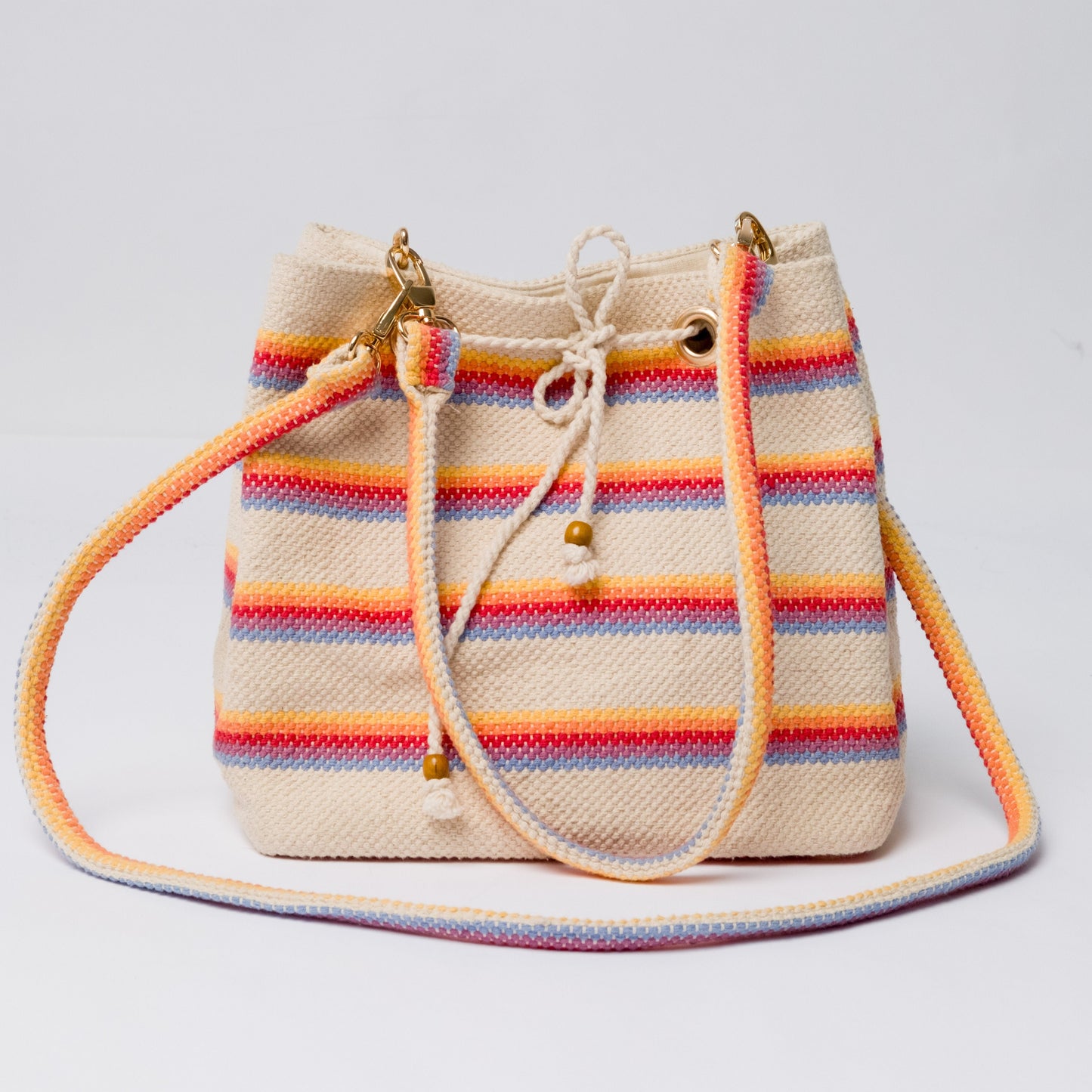 Bunty Cotton Handloom Bucket Bag- Red